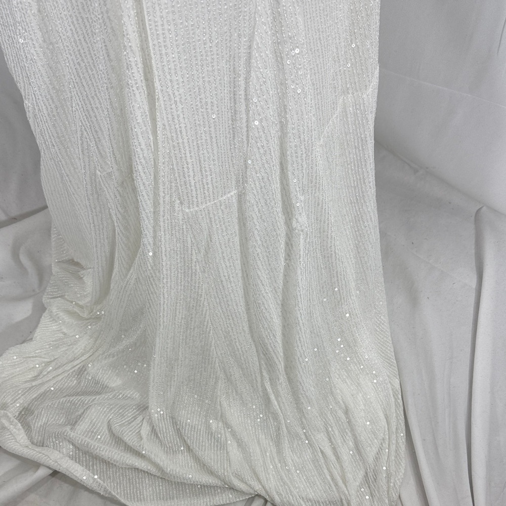Ieena for Mac Duggal Ruched Sequined White Gown Size 8 NWT - Picture 9 of 10
